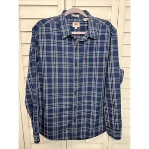 Levi's Slim Fit Plaid Long Sleeve Button Down Shirt Men's Size XL Blue & White